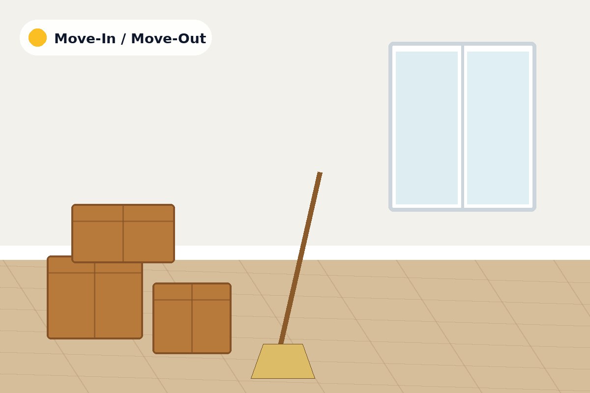 Empty clean room with moving boxes representing move-in and move-out cleaning